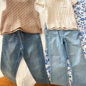 Girls BUNDLE ! 2 Outfits! Cable Knit Sweaters with Denim Jeans Set  size 7